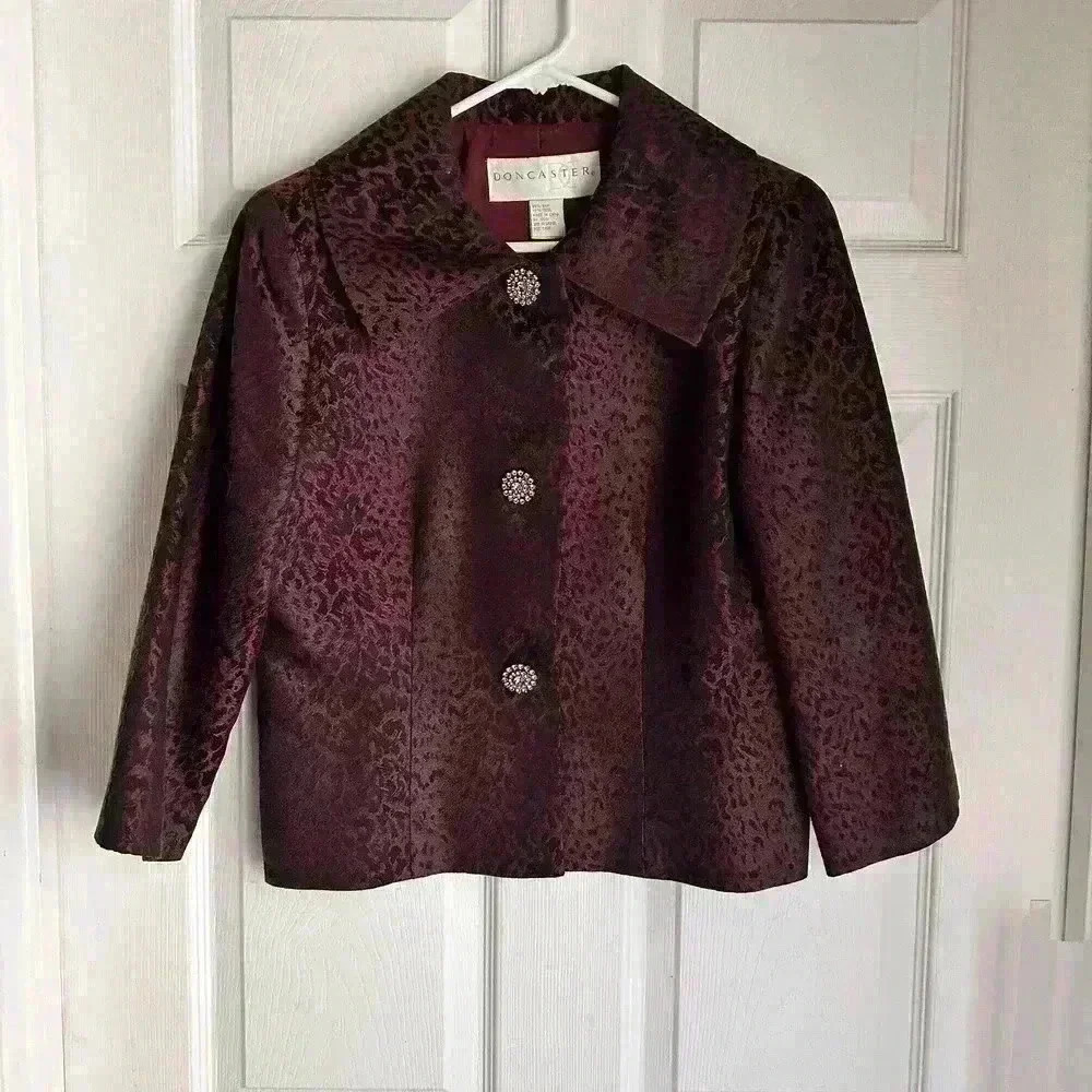 Doncaster Silk Dress Suit Size 8 Purple and Black Leopard Print - Picture 2 of 9